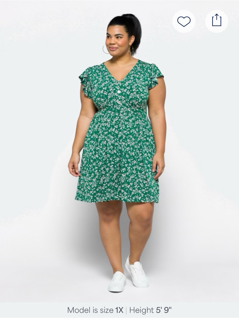 Kaileigh Katy Knit Dress Plus Size 2X Green Pink Floral Flutter Sleeve Stretchy
